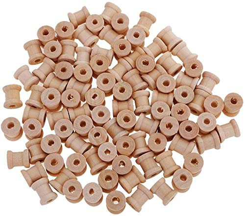 N/W Bobinas de hilo de madera natural vintage de 14 x 12 mm, bobinas de hilo vacías, para manualidades de costura y hilo de seda, 100 unidades