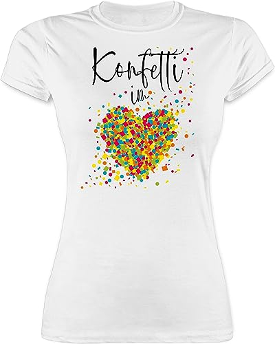 Shirt Damen - & Fasching - Konfetti im Herzen I Confetti Herz I Konfetti für Alle Karneval Köln - M - Weiß - faschingsshirt Faschings Tshirt Karnevals herzmotiv Shirts Faschings-t-Shirt