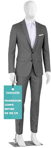 SereneLife Manichino Sartoriale 185 cm, Manichino Testa Regolabile, Arti Flessibili, Design Smontabile, Ideale per Boutique, Negozi di Moda e Moda Uomo ed Esposizioni di Abbigliamento Uomo