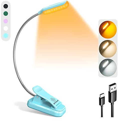 Glocusent Willow Book Light for Reading in Bed, 10LED Bright Reading Light, 3 Colors & 3 Brightness, Rechargeable Book Light Lasts for 80hr, Lightweight Clip on Book Light, Perfect for Book Lovers