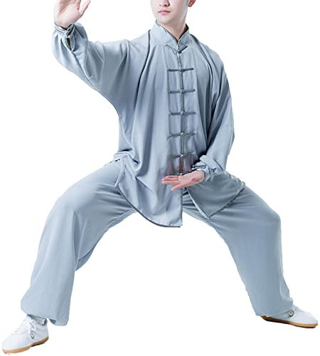 HFCY Traditionelles Tai Chi Kung-Fu Uniform Kampfsport Praxis Kostüm für Herren und Damen, Anzug für Meditation und Qigong, Grau, XL