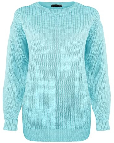 Generation Fashion Neue Damen Frauen Entspannte Passform Langarm Gestrickte Weite Pullover Übergroße Sweater Rundhals Winter Pullover Top, aqua, M-L