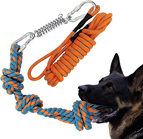 Spring Pole for Dogs Rope Toy, Interactive Tug Toy for Dogs, Orange | Dog Rope Toy with Spring Pole Kit for Tug of War, Bite Training and Outdoor Hanging Exercise for Small to Large Dogs