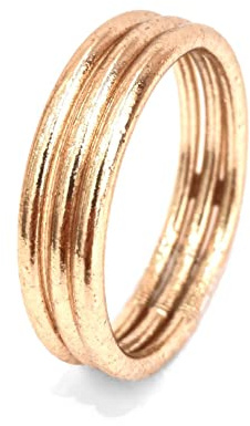 Bracelet Bouddhiste véritable jonc de temple Thaïlande avec Mantra porte bonheur - Feuille d'or véritable - Vendus en Lots de 3 ou 5, Bicolore et tressés à l'unité (M - 67mm, Champagne - Lot de 3)