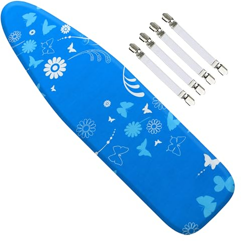 EcoNour Copriasse da Stiro 124x38 cm, Imbottitura 7mm, 100% Cotone, Facile da Montare, Set con 4 Lacci, Ideale per Protezione Tavola da Stiro - Taglia Grande