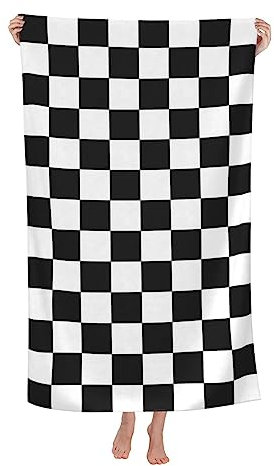 VOOHDDY Schwarz-weiß Kariertes Strandtuch, groß, weich, saugfähig, Mikrofaser, schnell trocknend, übergroße Badetücher für Badezimmer, Damen, Herren, Pool, Camping, Reisen, Schwimmen, Picknick, Sport