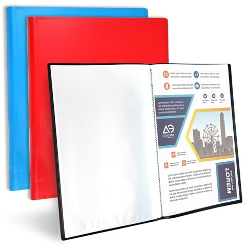 Cartella per presentazioni, formato A4, con tasche, cartellina per progetti, certificati, con maniche in plastica, 3 x 110 tasche (nero, blu, rosso)