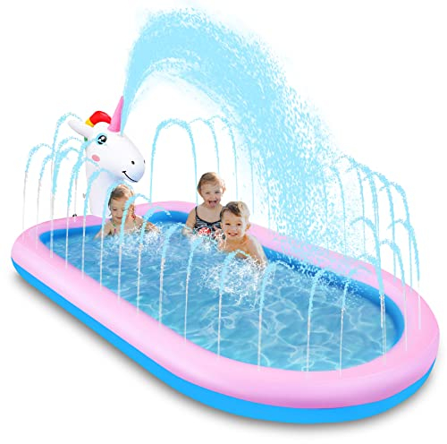 COOLJOY Piscina Fuori Terra Piscina Gonfiabile Splash Pool | Bambini Sprinkler Piscinetta Spruzzi Piscina | Unicorno Giocattolo Piscina Bambini Giardino Estivo Attività 175×120×50 cm, Rettangolare