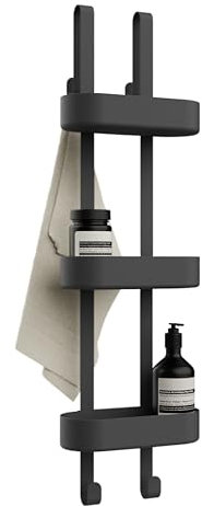 Bamodi Shower Caddy, 3-Tier Plastic Organiser, Height Adjustable Baskets, Scratch-Free, Easy to Hang, No Rust, Lots of Storage Space for Shower Accessories, Door Shower Caddy, Black