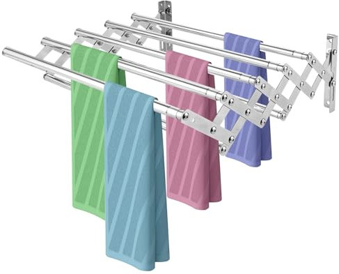 GBACHOOSE Stendibiancheria da parete allungabile, pieghevole, estensibile con 7 aste, per bagno, balcone, lavanderia