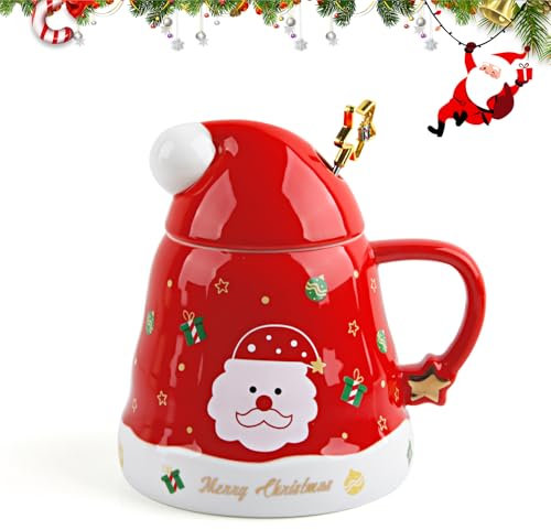 SilverChry Tazza di Natale con Scatola Regalo, TazzaNatale in Porcellana, Albero di Natale Tazza in Ceramica, Tazza da Caffè di Natale, SimpaticheTazza a Forma di Albero diNatale (rosso)