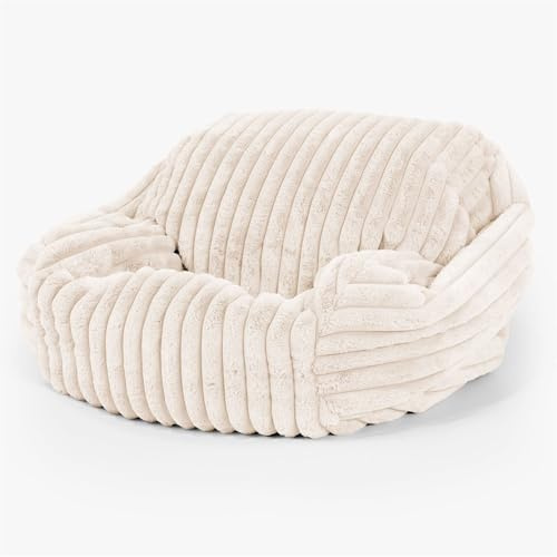 Lounge Pug Canapé Sabine en Velours Côtelé Ultra Pelucheux - Doux & Confortable, Idéal pour Coin Lecture ou Cosy, Canapé Pouf Élégant - Crème