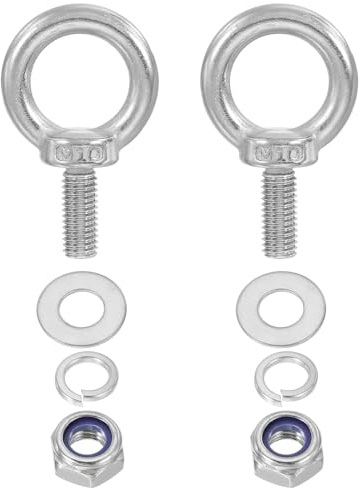 PATIKIL M10 x 25mm Boulon À Œil Avec Écrou, 2 Pièces 304 Acier Inoxydable Boulon À Œil À Épaulement Pour Levage, Argent