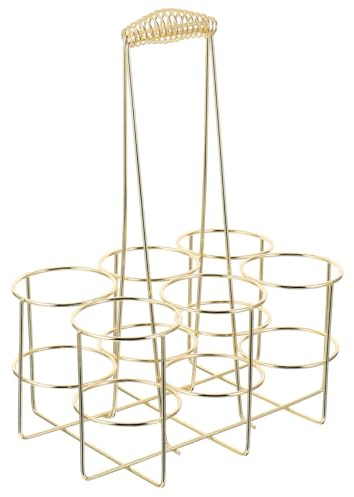Beer Bottle Carrier Rack, Golden Alloy Bottle Holding Basket with Handle