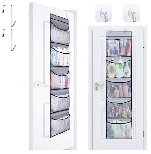 UTOCLEC Rangement Suspendu, Étagère Suspendue avec 5 Sacs en Maille, Organisateur de Rangement Suspendu Montés sur Porte ou sur Mur avec 4 Crochets, pour Chambre D'enfant, Cuisine, Chambre à Coucher