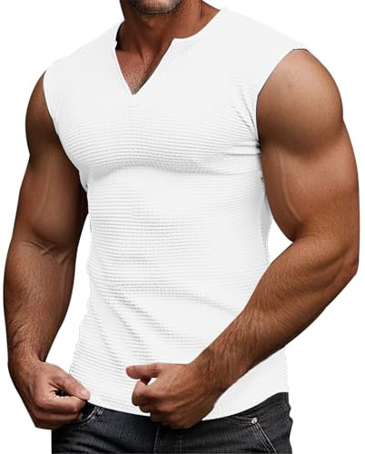 Men's Tank Top Men's Gym Stretch Sleeveless Waffle Undershirt Sports Tank Top Summer Basic T-Shirt Plain Tank Top Breathable Muscle Shirt Fitness Shirt Outdoor, White, 4XL
