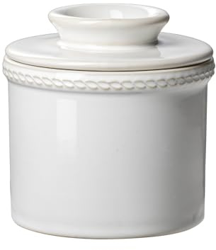Jersinwei Französische Butterdose mit Deckel, Keramik Butterglocke mit Wasserlinie, Butter Keeper ohne Kühlung für streichfähige Butter, 250g, Kiln White