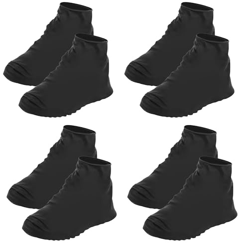 Amllaing 4 Paires Couvre-Chaussures Imperméables, Réutilisables Surchaussures Impermeables, Couvre-Chaussures en Silicone, Pour la Pluie, la Neige, la Randonnée, le Vélo, la Moto