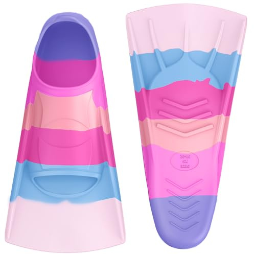QcoQce Kids Silicone Short Swim Fins for Diving | Kids' short fins, 100% silicone, for diving/training, travel size, mesh bag, pool/beach