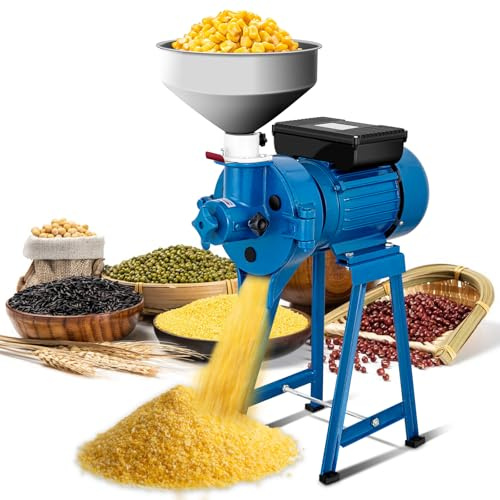 DryWet Electric Grain Mill Grinder, Flour mill for Grinding Corn, Rice, Cereal, Wheat, Chilli into Fine Powder, Commercial Grade 110V Spice Grinders with Adjustable Grind & Included Funnel