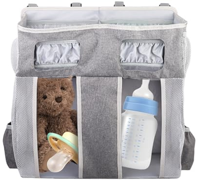 Organisateurs de chevet : poches pour berceau de bébé, organisateur de couches avec sangles, empileur de crèche, tissu Oxford de grande capacité, couches avec plusieurs poches, chariot pour