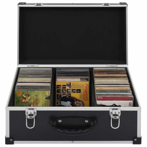 LoogCape Maletín para 60 CD de aluminio ABS negro con marco de madera resistente, con cerradura, ahorra espacio, ideal para organización de medios, viajes, oficina, coche y archivos