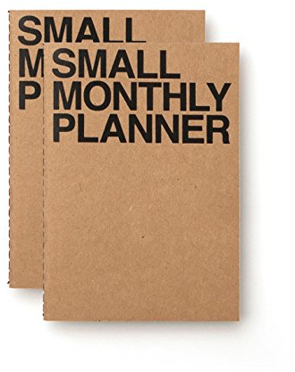 JSTORY Small Monthly Planner Set of 2 Stitch Bound Flat Lay Compact Handy Year Round Flexible Cover Goal/Time Organizer Thick Paper Eco Friendly Customizable A6 16 Months 18 Sheets Each Kraft
