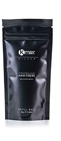Kmax Hair Fibers, Fibras de Queratina para cabello de acción redensificante y para cubrir la calvicie- Tamaño Refill (64 gr) (Castaño medio)