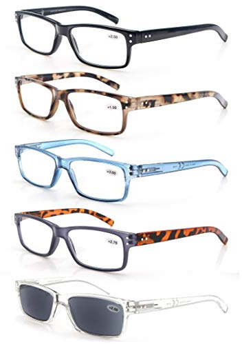 MODFANS Lot de 5 Lunettes Loupes Homme Femme/Lunettes de Lecture +1.75 Monture Legere Branches a Ressort,Style Classique,Lunettes de Vue Rectangle