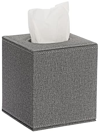 Sumnacon Square Linen Tissue Box Cover - Stylish Cube Tissue Box Holder with Magnetic Bottom, Decorative Tissue Box for Vanity Toilet Dresser Night Stand Table Countertop Home Office Car, Grey