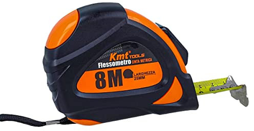 Flexómetro profesional, cinta métrica 8 m, ancho 25 mm, punta magnética, clip para cinturón, bloqueo automático