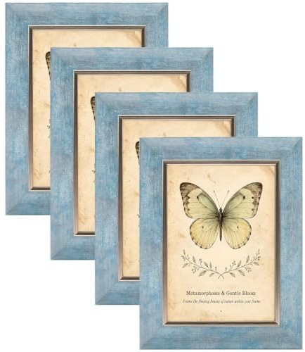 XUANLUO 4 Pack 7x5 Picture Frames,18 x 13cm Rustic Frame,Blue | Matted for 6x4 inch Photo Frames, Wood Grain Color Farmhouse