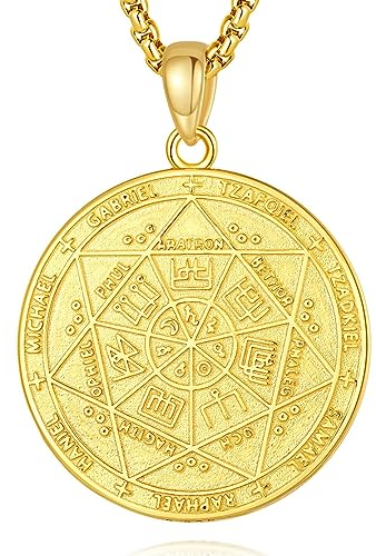CELESTIA Siegel der Sieben Erzengel Michael Anhänger Amulett Kette Männer Frauen Vergoldet Silber 925 Okkult Schmuck Talisman Glücksbringer mit 61cm Edelstahlkette, Esoterik Geschenk