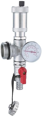 AQUA HEATING Entlüftungsventil und Ablasshahn mit Thermometer für Heizkreisverteiler Heizkörper-Entlüfter für Verteiler Rot