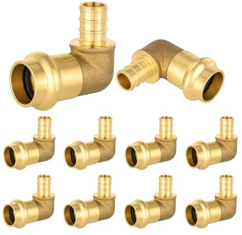 EFIELD - Confezione da 10 raccordi in ottone a gomito a 90° per crimpare 1/2 PEX B da 1/2