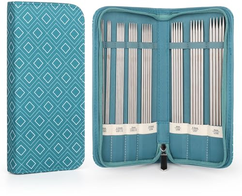 Aeelike Aiguille a Tricoter en Acier Inoxydable, 35 Pièces Aiguille Double Pointe (2,0mm - 5,0mm) avec Sac de Rangement, 20 cm Aiguilles à Tricoter pour Pulls, Bonnets, Chaussettes