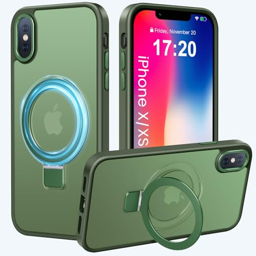 PuyaTeya Handyhülle für iPhone X Hülle,für iPhone XS Hülle, [mit Unsichtbarem Ständer ][mit Magnetic] Kratzfeste Anti-Fingerabdruck [Transluzente Matte] Hülle für iPhone X/XS 5.8 (Dunkel Grün)