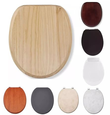 18 MDF Toilet Seat Universal Adjustable Fit Most Toilets Oval Seat┃Bathroom Standard Wooden MDF Toilet Seat | WC SEAT +Fittings (Beige Marble Stone Effect Wooden)