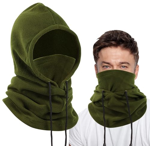 Risipu Fleece Balaclava Winter Hat,Thermal Face Mask for Men & Women,Snood Hood Hat Neck Warmer Windproof Ski Mask (UK, Alpha, One Size, Green)