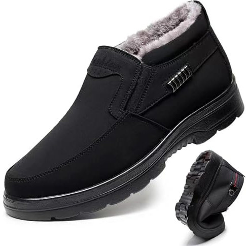 Nbzsmlkn Zapatos De Invierno Sin Cordones para Hombre,Zapatos Anchos para Diabéticos,Mocasines Y Sin Cordones para Hombre,Zapatos Ortopédicos con Soporte para El Arco para Fascitis Plantar (Negro,43)