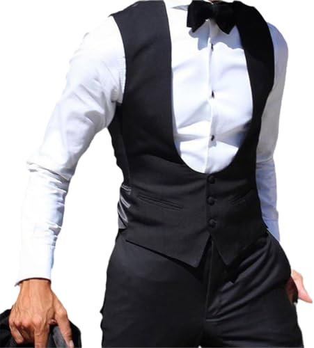 Chaleco De Hombre para Boda Chaleco De Traje Slim Fit Abrigo De Moda Masculina De Color Sólido,Negro,S