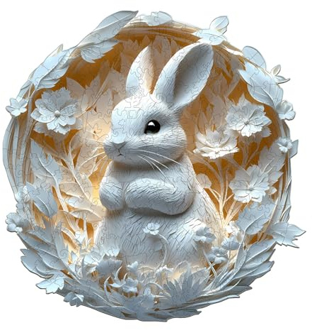 KaayeeWood Puzzles en Bois pour Adultes,290 Pièces 3D Effets Visuels Lapin en Papier,Forme Unique Wooden Puzzle Cadeaux d'anniversaire pour Adultes et Enfants, Cadeaux de Pâques