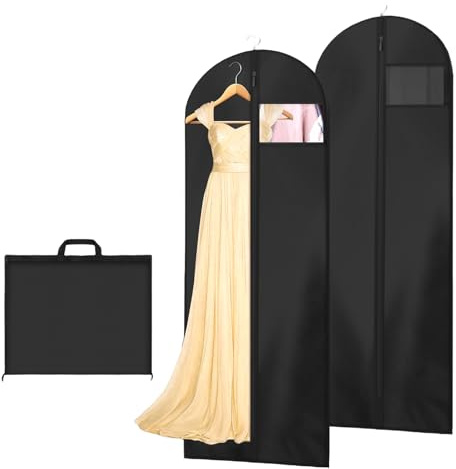 AMFUN 2 bolsas de vestir, bolsa de viaje de longitud completa con cremallera, fundas protectoras de ropa a prueba de polvo, bolsa de ropa para vestidos largos, 180 x 60 cm (negro)