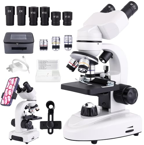 Goldstyle Microscopio binoculare 40X-2500X WF10x e WF25x, doppia illuminazione LED, microscopio per adulti per scuole, casa, laboratori, istruzione