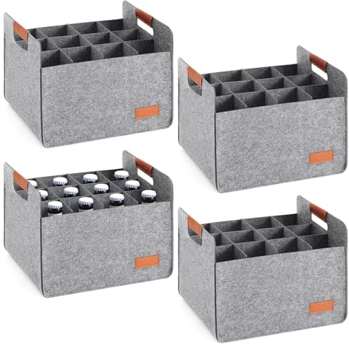 Windyun 8 Pcs 12 Bottle Wine Bottle Boxes for Moving Wine Carrier Tote with Reinforced Cardboard Set 14.5''x12.6''x10.63'' Reusable Felt Tote Bag with Handles Collapsible Ratafia Packing (Gray)