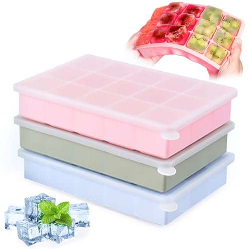 3 Pezzi Stampo Ghiaccio in Silicone Con Coperchio, Vassoi per Cubetti di Ghiaccio Quadrati, Stampi per Cubetti di Ghiaccio Cubo Formine Vaschette Senza BPA per Cocktail, Whisky, Vino, Puree di Frutta