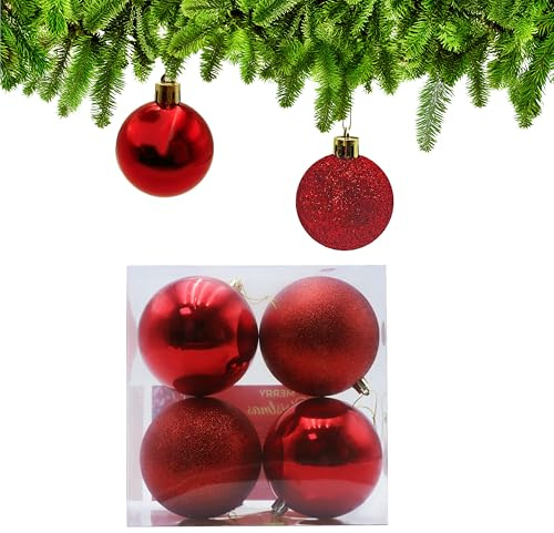 Xcdhemde® Set Palline di Natale, Palline Natale Rosse Plastica 10cm, Addobbi e Decorazioni Per Albero Di Natale (Rosso)