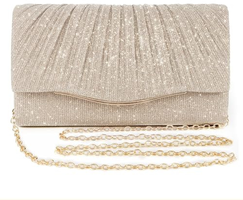 BellaBlend Glittering Clutch Handbag for Women, Elegant Evening Bag for Weddings, Cocktails, Parties & Festive Occasions, With Detachable Shoulder Chain, Versatile as Clutch (Gold)