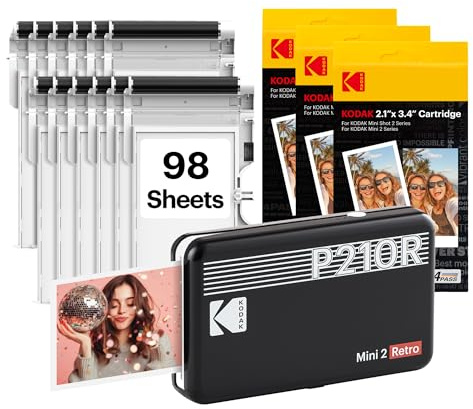 KODAK Mini 2 Retro Impresora Fotográfica Portátil 5,3 x 8,6 cm, 98 Hojas, Impresora Bluetooth para Smartphone iPhone & Android, Impresión en Color Instantánea, Sublimación 4PASS