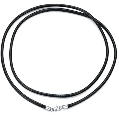 MUUYON Leather Cord Necklace 2mm 3mm Black Waterproof Leather Chain with 925 Sterling Silver Lobster Clasp for Men Women (Width: 2mm, 45cm)